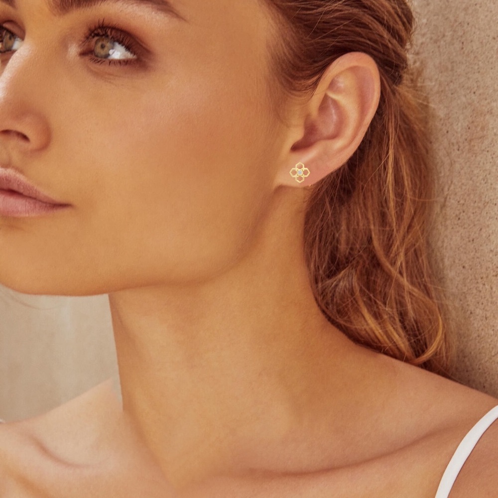 KENDRA SCOTT • Delicate Rue Crystal Logo Earrings - Picture 2 of 4